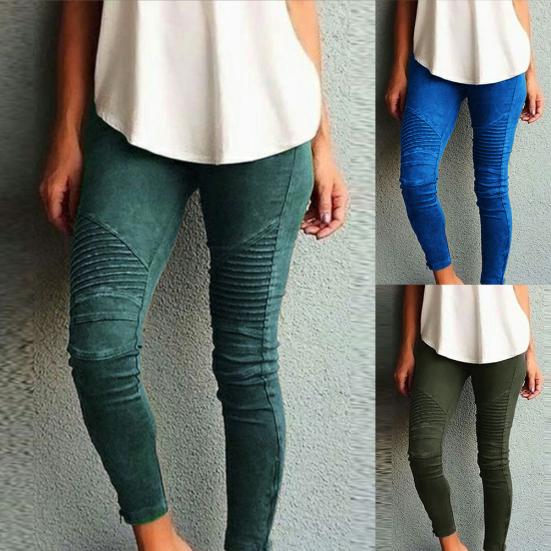 Kadın Moda Düz Renk Elastik Bel Bandı Slim Skinny Kalem Pantolon