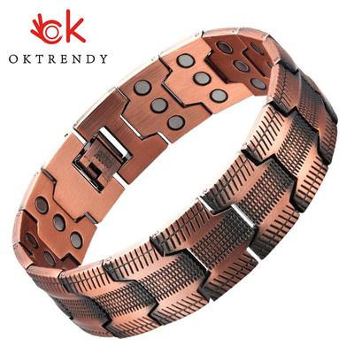 Braccialetti di rame per terapia magnetica per uomo Bracciale magnetico con magneti al neodimio a 3 file Bracciale a lunghezza regolabile Sollievo dal dolore per l'artrite