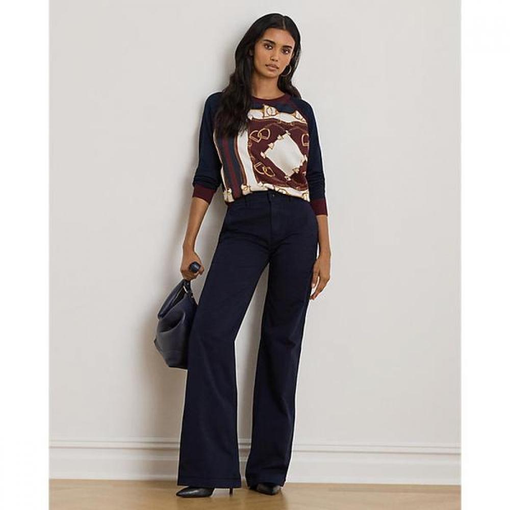 Lauren Ralph Lauren Equestrian Print Cotton Blend Sweater Wmlrswes6820