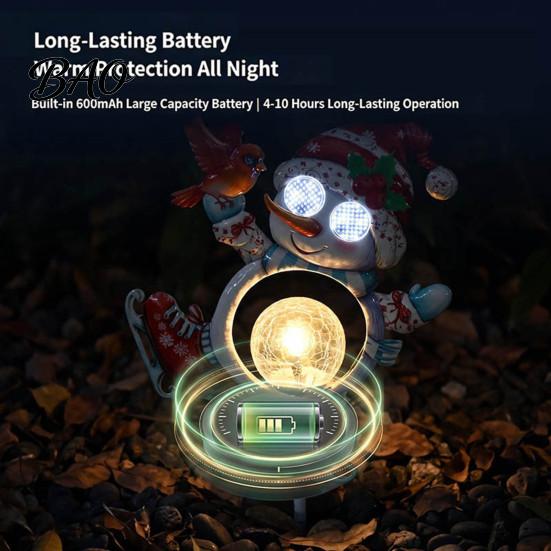 Automatic Solar Powered Lights Christmas Snowman Bird Garden Light, Waterproof Outdoor Stake Lamp with Crackle Glass Decorative Patio Illuminations