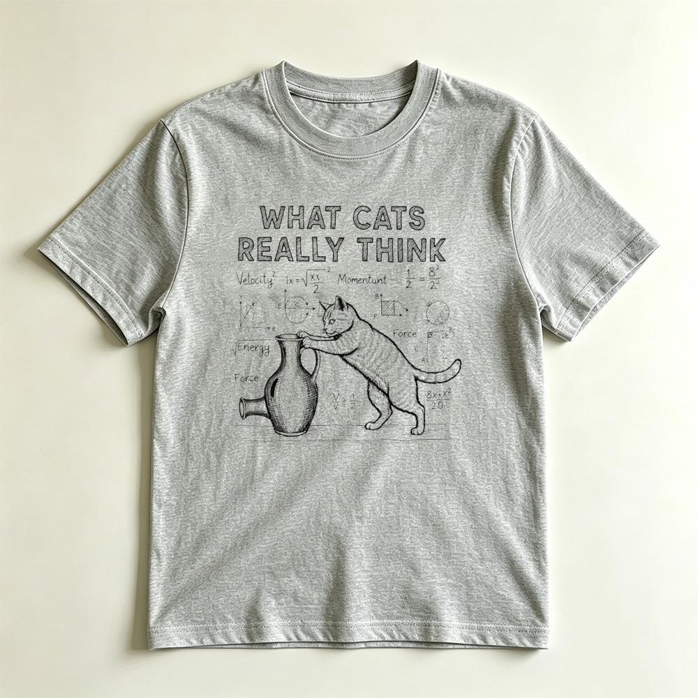 Vintage Chalkboard Cat Print T Funny What Cats Really Think Science Math Equation Graphic Tee Casual Unisex Street Short Sleeve