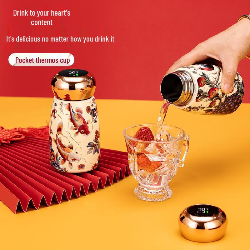 Compact Ceramic Thermos Cup with Smart Temperature Display - Chinese Style