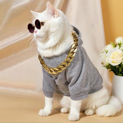 Yousheng Pet Sunglasses Dog Necklace Adjustable Golden Chain UV Protection Sunglasses Dress-up Accessories for Small Medium Dogs Cats Photo Prop