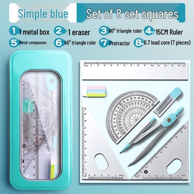 Student Geometry Ruler Set for Elementary to Junior High - Includes Compass, Triangle, and Sixth Grade Supplies