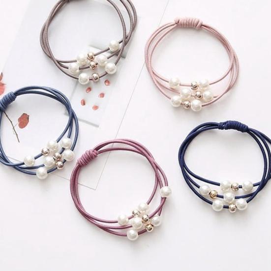 Girl Women Faux Pearl Hair Ring Knotted Rope Beaded Triad Hairband Jewelry Gift