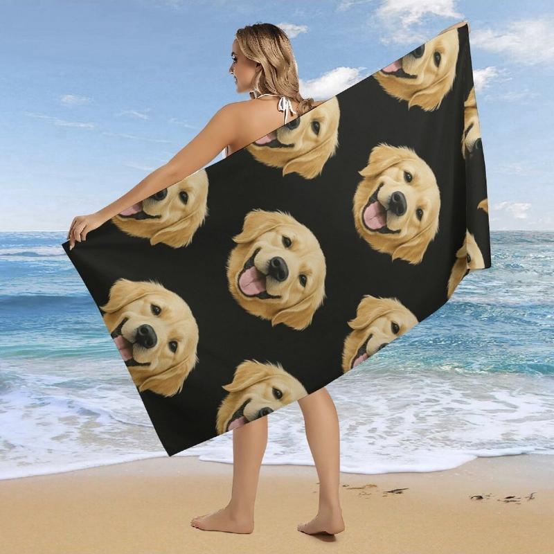

Golden Retriever Print Beach Towel - Super Absorbent Quick-Dry Microfiber, Camping - Contemporary Design with Playful Dog W30*H60(CM)