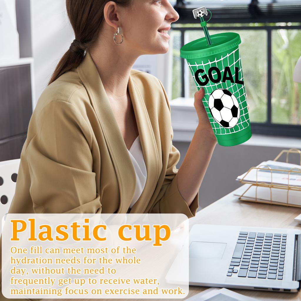 Large Capacity 710ml Single-Wall Plastic Cup With Soccer Pattern And Straw