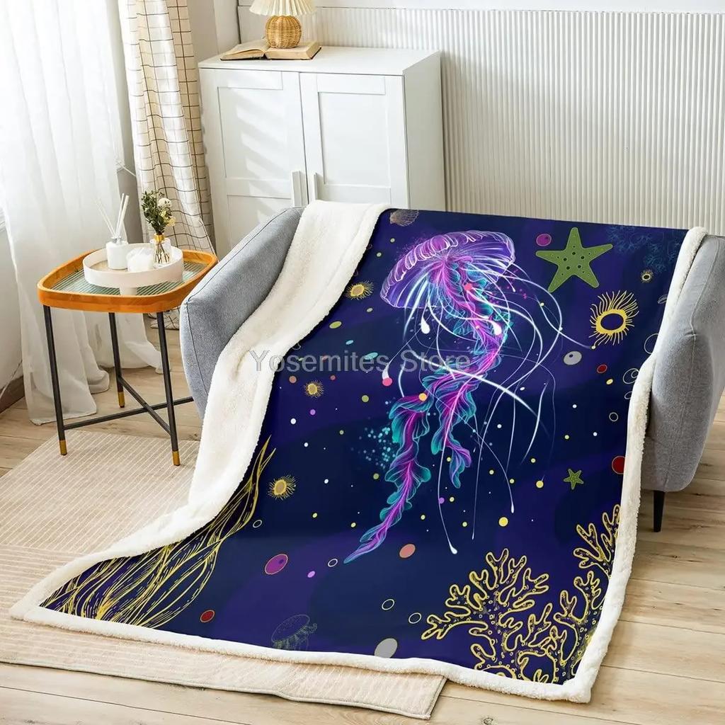 Undersea Blanket,Magic Glowing Jellyfish Underwater Blanket Soft Warm Blankets for Bed Couch Sofa Lightweight Travelling Camping