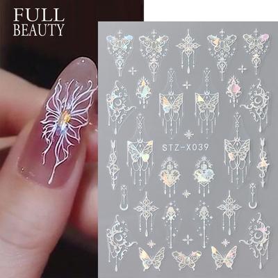 Laser-Nagelaufkleber, Schmetterlings-Herz-Stern-Design, selbstklebende Slider-Abziehbilder, Nagelkunst-Aufkleber, Maniküre-Dekorationen