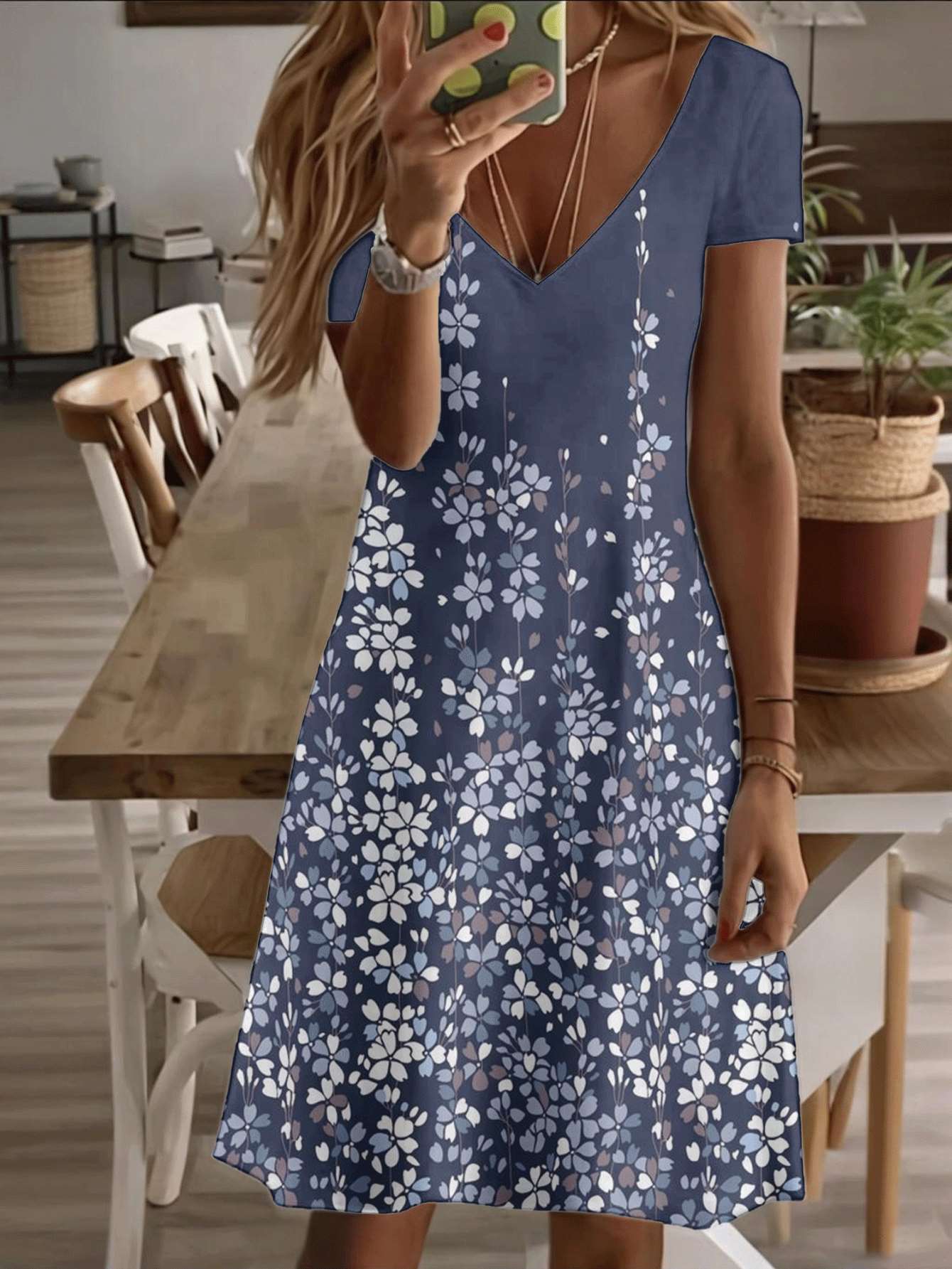 

Vneck shortsleeve midi dress navy blue floral print women’s dress 3D premium printing durable breathable soft material casual fashion elegant summer s 8XL дубильная кора