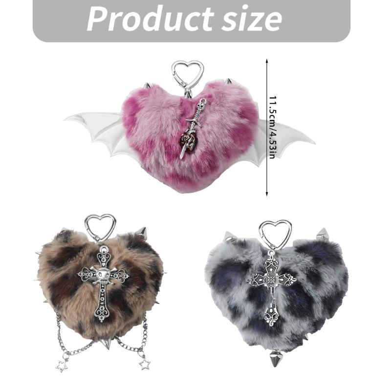 Plush Plush Heart Shaped Keychain In Y2K Style With Rhinestones And Metal Wing Elegant Bag Hanging Ornament