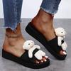 Fashion 2025 Summer Cute Bear Decor Slippers for Women Fashion Med Heel Wedges Sandals Woman Daily Outside Non Slip Slides Mujer
