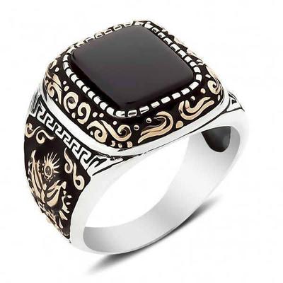 Hecheng 2022 Herren-Retro-Ring aus zweifarbigem schwarzem Achat