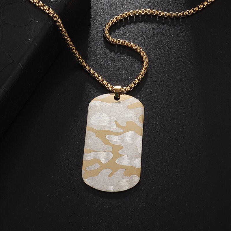 Stainless Steel Classic Geometric Polygonal Black Square Natural Stone Necklace Pendant for Men Fashion Casual Punk Jewelry Gift