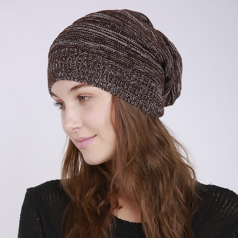 New Autumn and Winter Single-layer Thin Mixed Color Pleated Pullover Hat for Men and Women, Knitted Yarn for Warmth and Cold Insulation, Pile Cap
