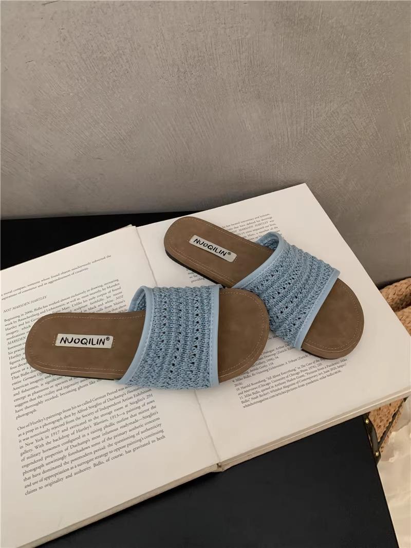 

Mori retro and beautiful woven thick-soled Birkenstock one-word cool slippers women s summer fashion outer wear heightening holiday flat bottom drag 40 синий