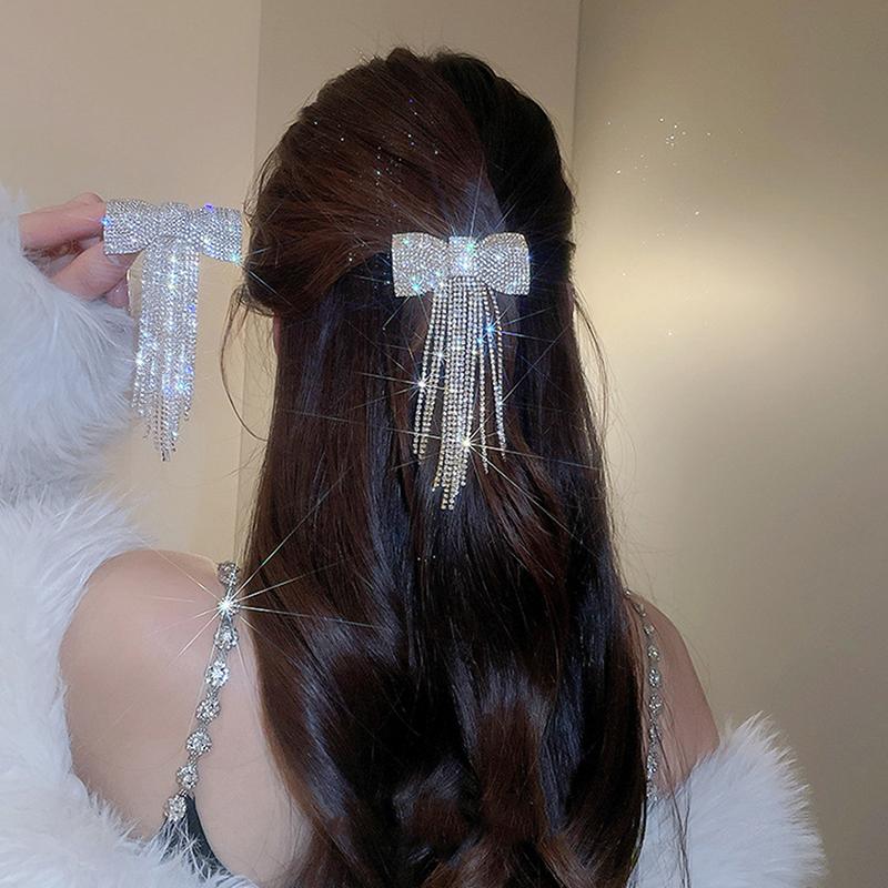 Korean Rhinestone Bow Fringe Hairpin For Women Fashion Temperament Hair Clip Luxury Hair Clip Accessories Gold Silver Color
