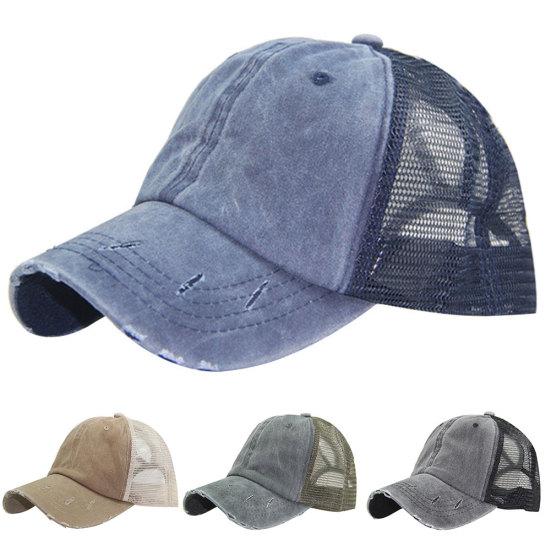 Women Ripped Anti UV Mesh Ponytail Hat Adjustable Breathable Sports Baseball Cap