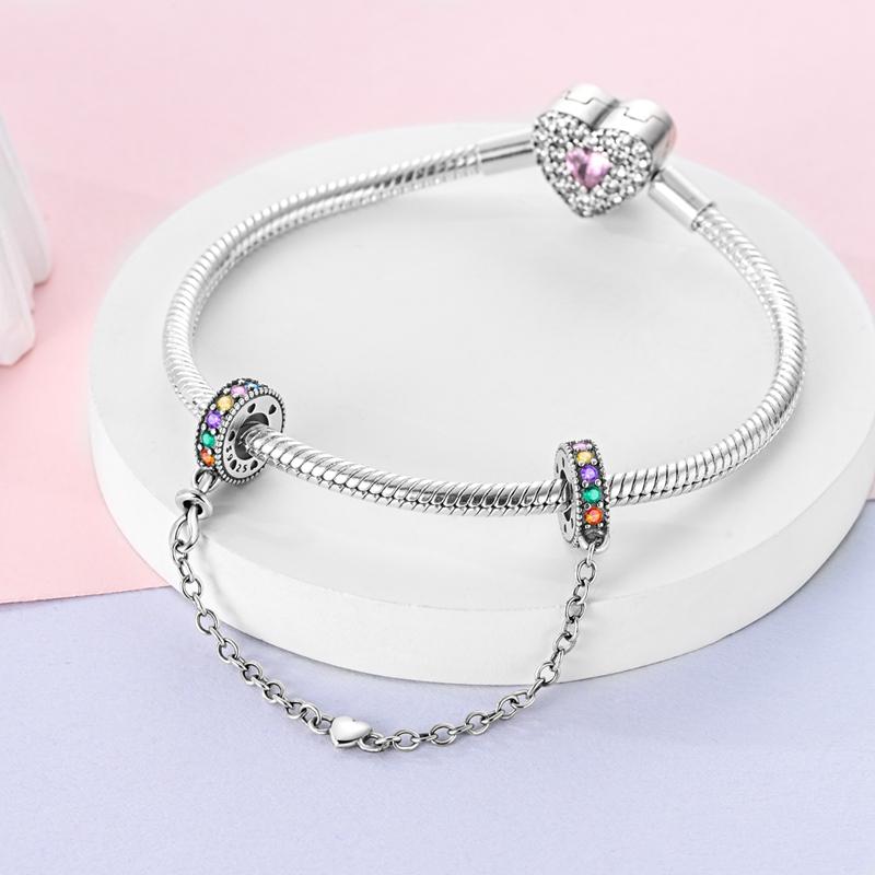 New Copper Flower Heart Bird Leaves Star Safety Chain Beads Bead Fit Bracelet Snake Chain Charms Beaded Women Gift