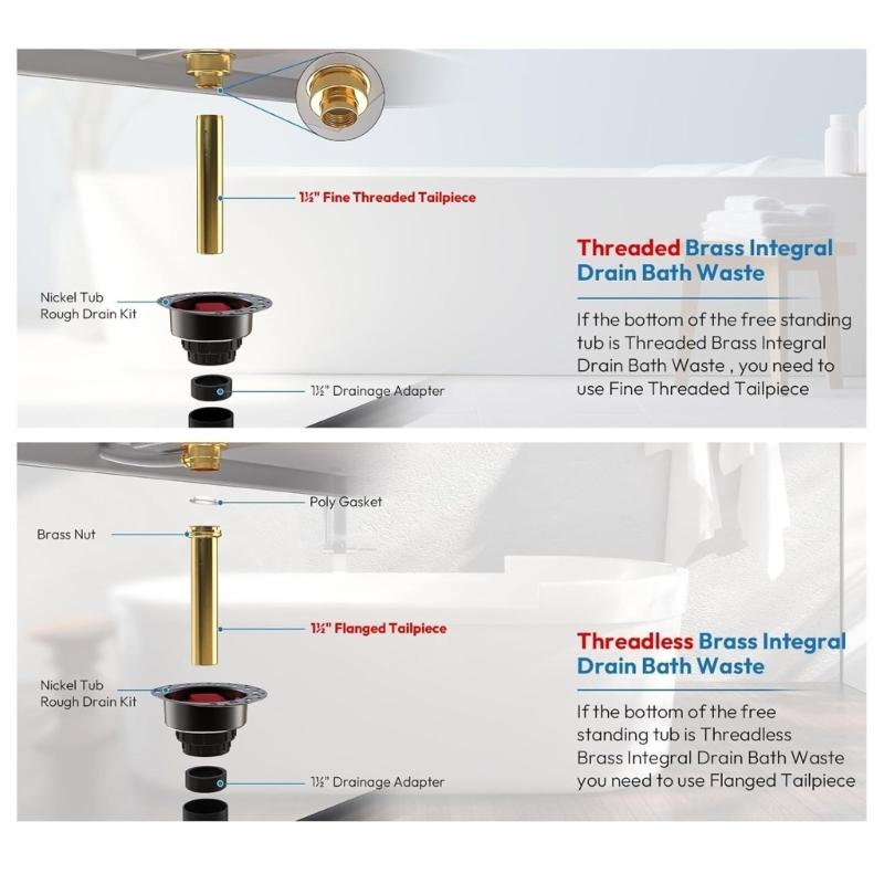 Bathtub Drain Rough Set Easy Installation Drain Systems Bath Drain Set Suitable for Freestanding Bath Installations