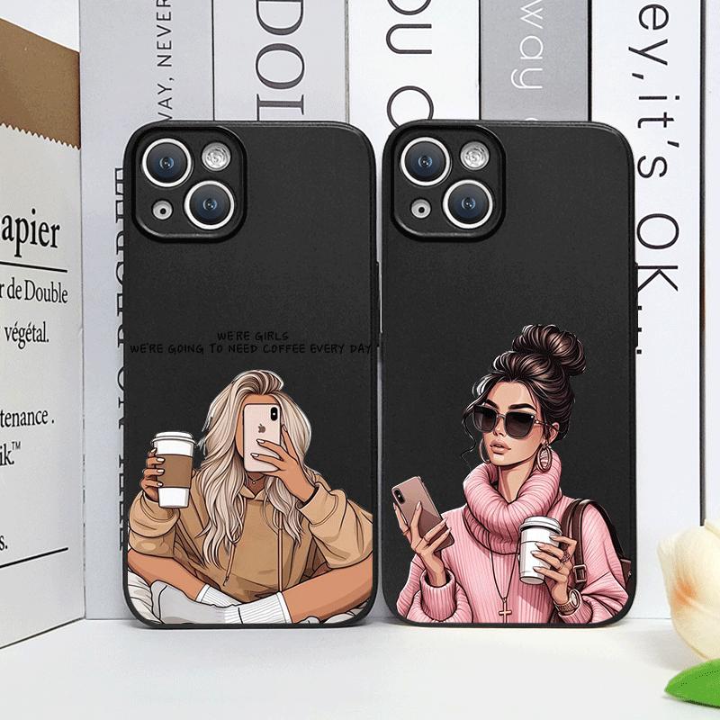 Girl Women Coffee Miss Phone Case for Iphone 16 12 11 14 13 15 Pro Max Mini X XS XR SE 7 8 16Plus Fashion Lady Female Soft Cover