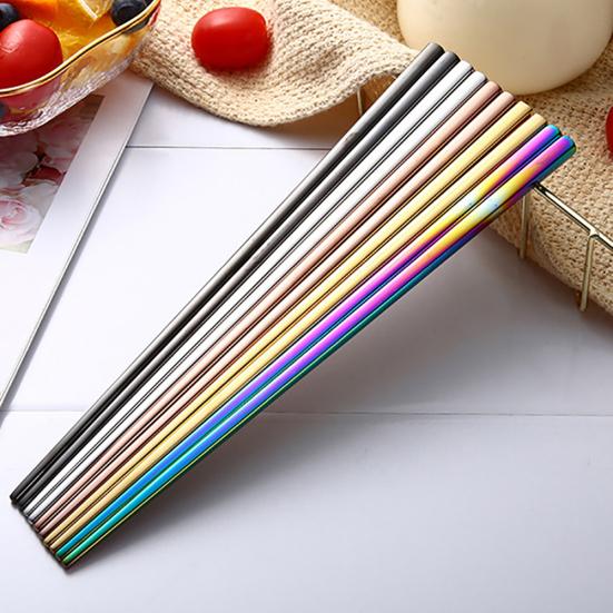 1 Pair Reusable Rainbow Portable Stainless Steel Dining Chopsticks Kitchen Tool
