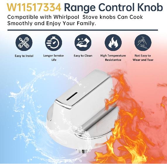 Upgraded 5pc W11517334 W11122869 Range Knob for Whirlpool OEM Gas Range Oven Knob W10850033 W11458842 Knob Fits Models WEG515S0FB0 WEG515S0FW0-WPL