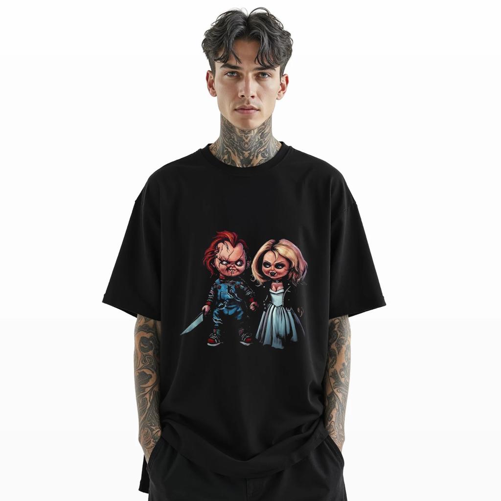 Chucky & Tiffany Horror Couple Scary Killer Doll Halloween Graphic Tee A329