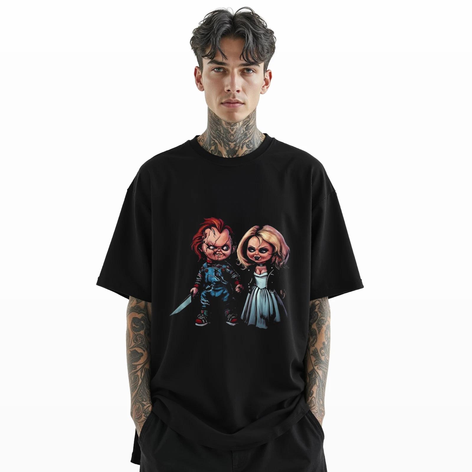 Chucky & Tiffany Horror Couple Scary Killer Doll Halloween Graphic Tee A329 2XL