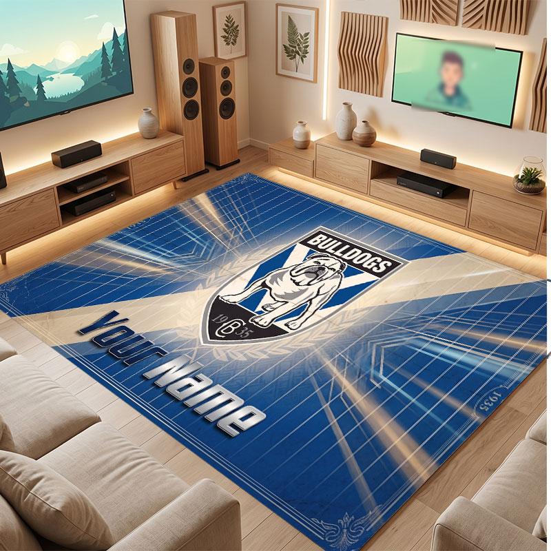 Canterbury-Bankstown Bulldogs Personalized Crystal Velvet Carpet, Customized Name Text Soft Anti‑Slip Rug for Living Room Bedroom