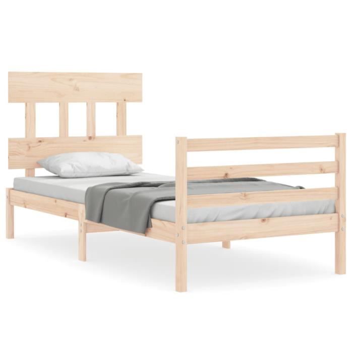 VidaXL Cadre de lit avec tête de lit 90x200 cm bois massif 3195141