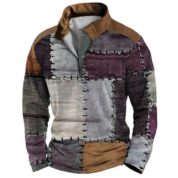 New 3d Zip Polo Shirt Digital Print Men's Street Sports Fashion Sweatshirt