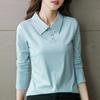 Womens Casual Solid Color Long Sleeve Polo Shirt