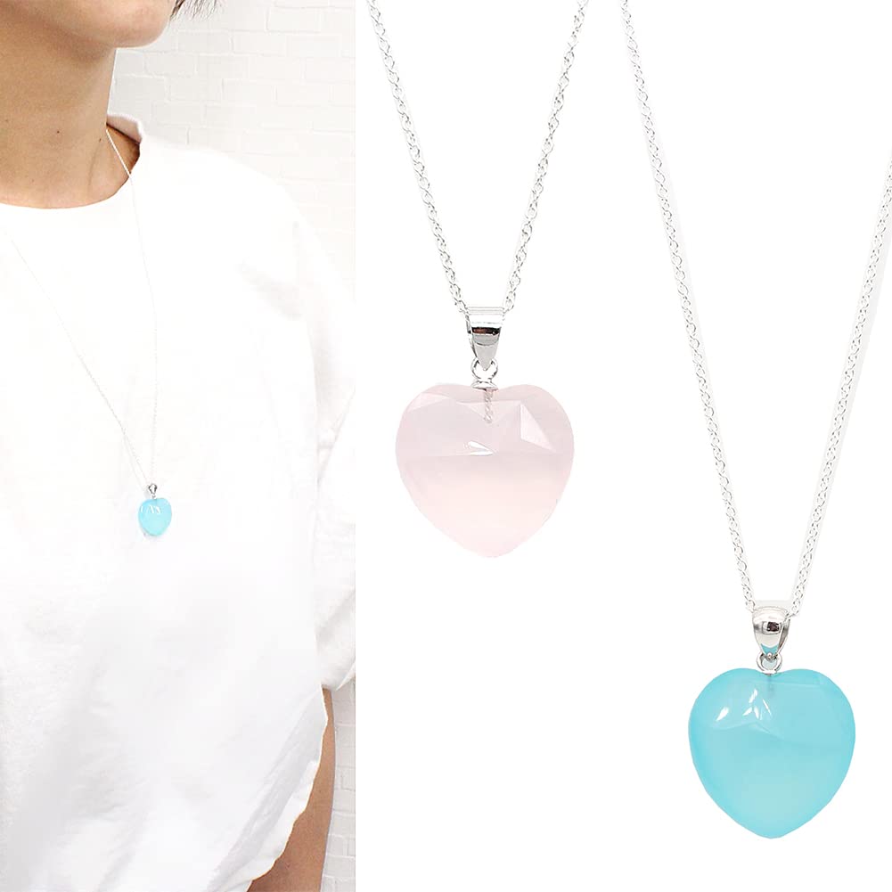 Collana a Cuore in Pietra Naturale Pietra di Potere 60cm Lunga Semplice Argento Sterling 925 Fabbricato in Giappone SV12 Quarzo Rosa [miwaki] da Donna