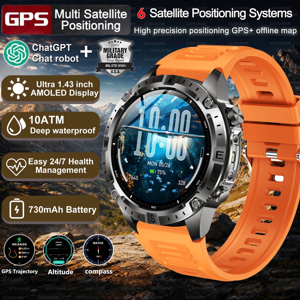 New Army grade TANK GPS Offline Maps Smart Watch 10ATM Waterproof Sports Compass Heart rate HD Bluetooth call Smart watch