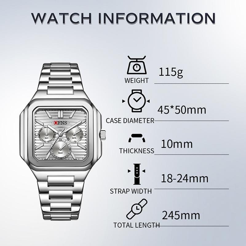 OFNS Fashion Men's Quartz Watch Elegant Clock Calendar Luminous Wristwatch Business Casual Watches