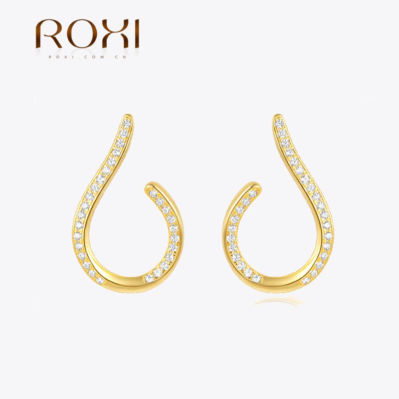 

ROXI 925 Silver C Design Solid Gold Earring for Women Wedding Engagement Jewelry VIP Gem Color: 18 K GOLD