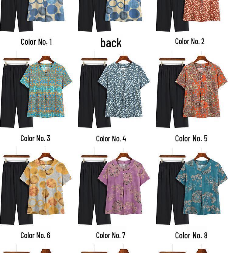 Summer Print Two-Piece Set for Middle-Aged and Elderly Women: Short-Sleeved Top and Grandma Style Outfit