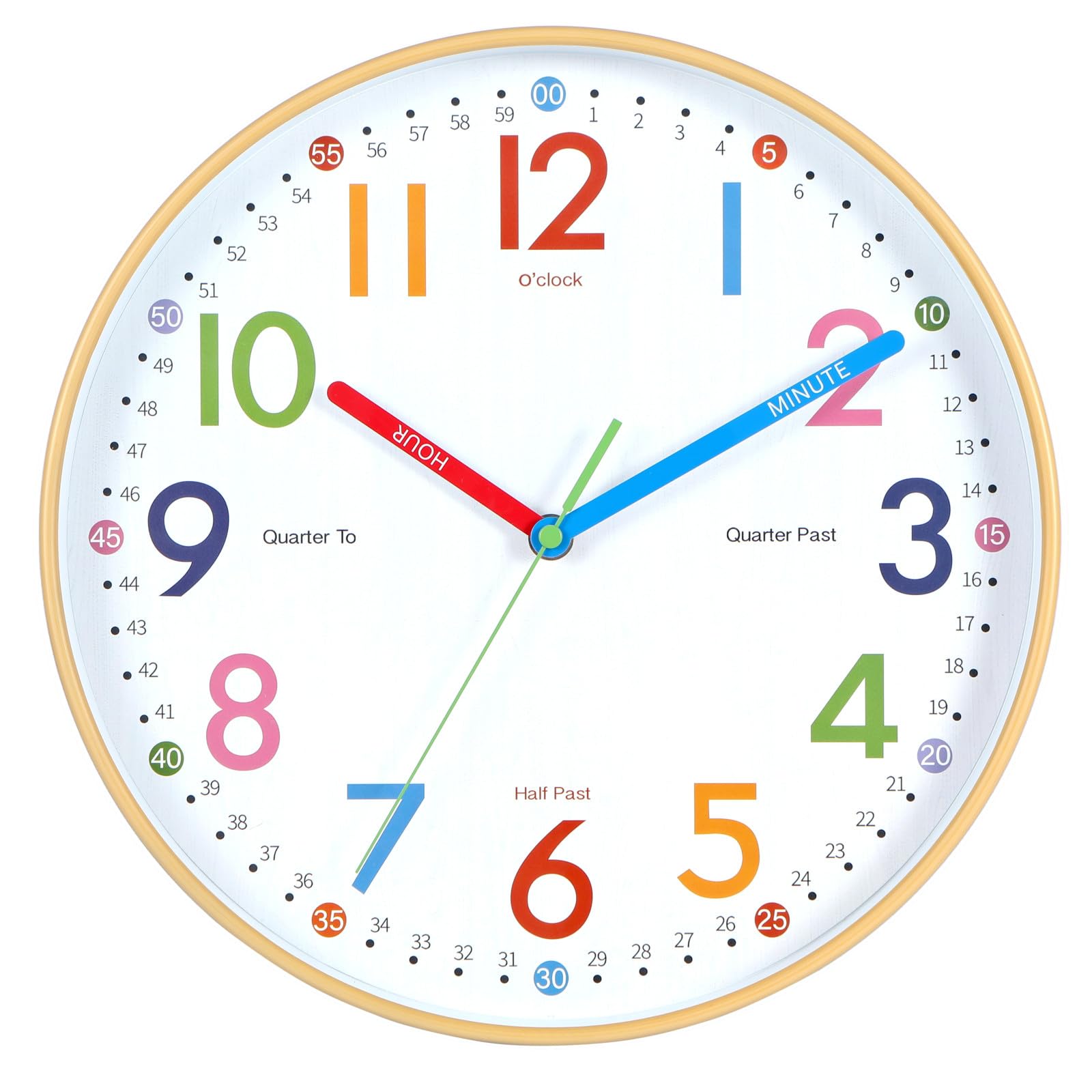 

Nbdeal Educational Clock Wall Clock Continuous Second Hand Quiet Diameter 30cm Colorful Dial ET-H4897