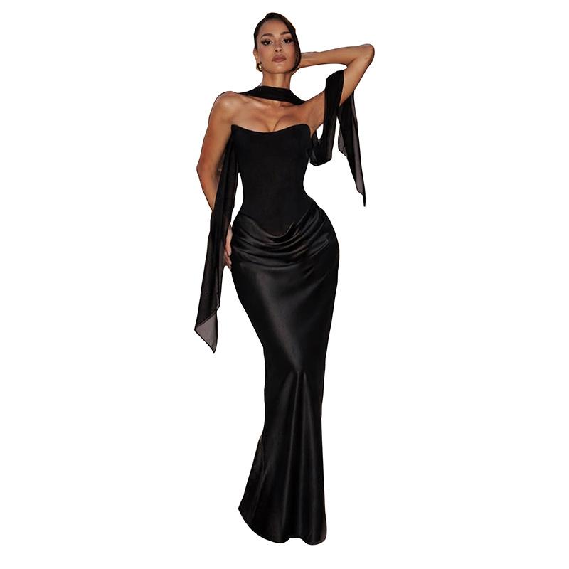 Europe, America summer hot sale new elegant temperament solid color tube top slim waist sexy dress women