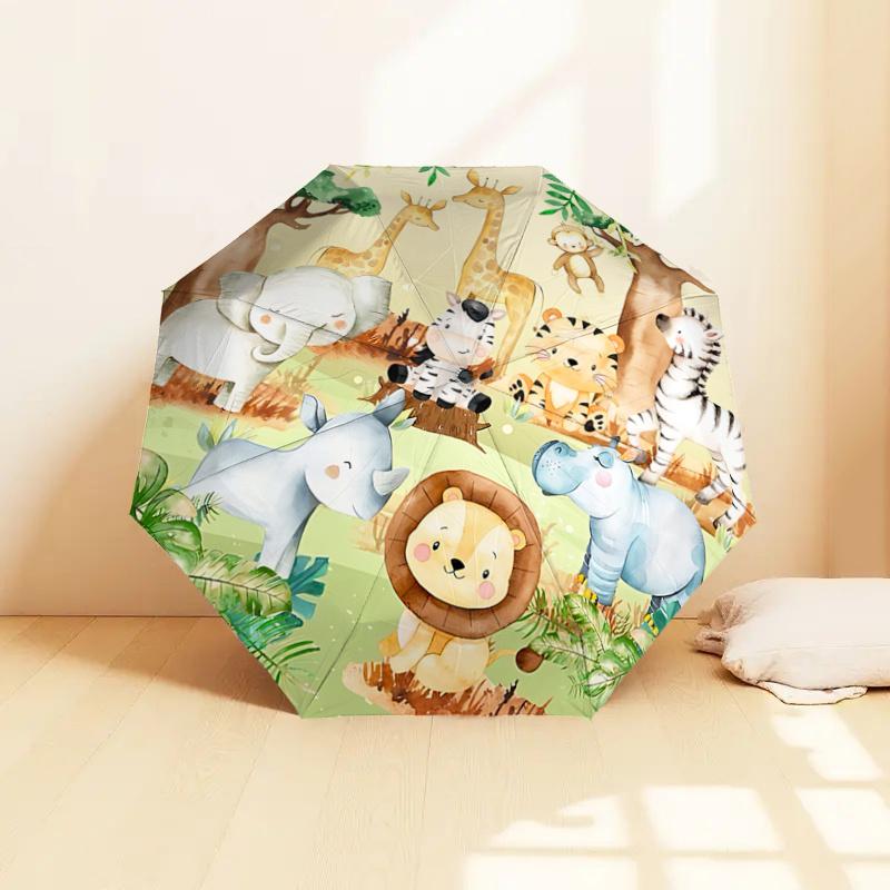 Jungle Safari Animal Print Umbrella: Automatic Opening & Closing, Foldable Design, Outdoor Use, Perfect Gift for Fans, Travelers, Daily Use1