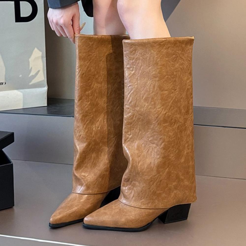Fashion Women Pointed Toe High Boots Fashion Sexy Mid Heels Shoes Woman Chunky Trend Chelsea Boots Pumps Elegant Women's Boots