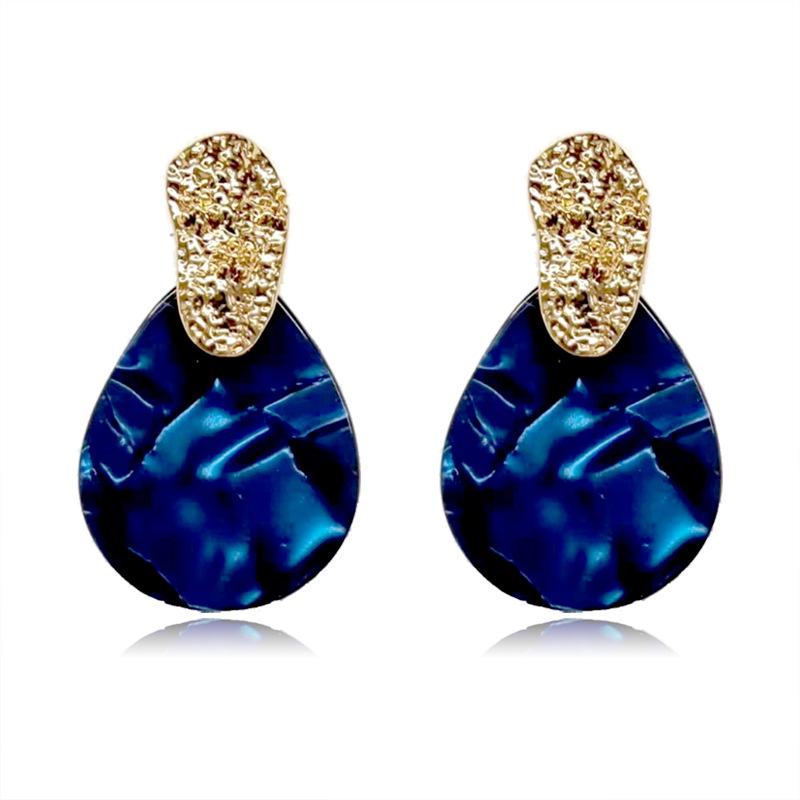 Retro Blue Water Drop Shaped Panel Earrings for Women  New Korean Elegant Women's Drop Earrings Temperament Gorgeous Zircon