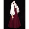 French Retro Hepburn High-Waisted Tie-Up Strap Dress & Lantern Sleeve Shirt Set