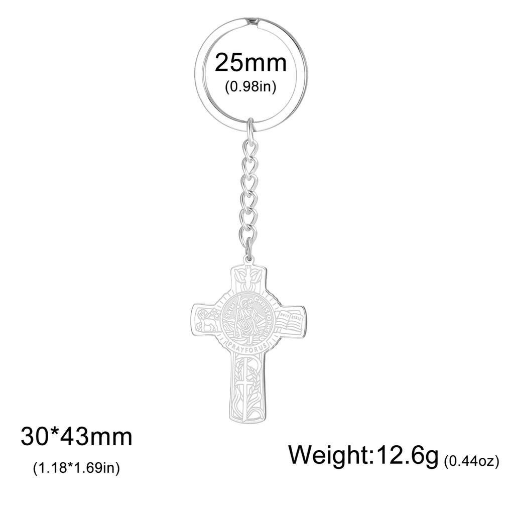 EUEAVAN St Christopher Cross Keychain Stainless Steel Gold Silver Color Christian Faith Pray Keyring Catholicism Amulet Jewelry
