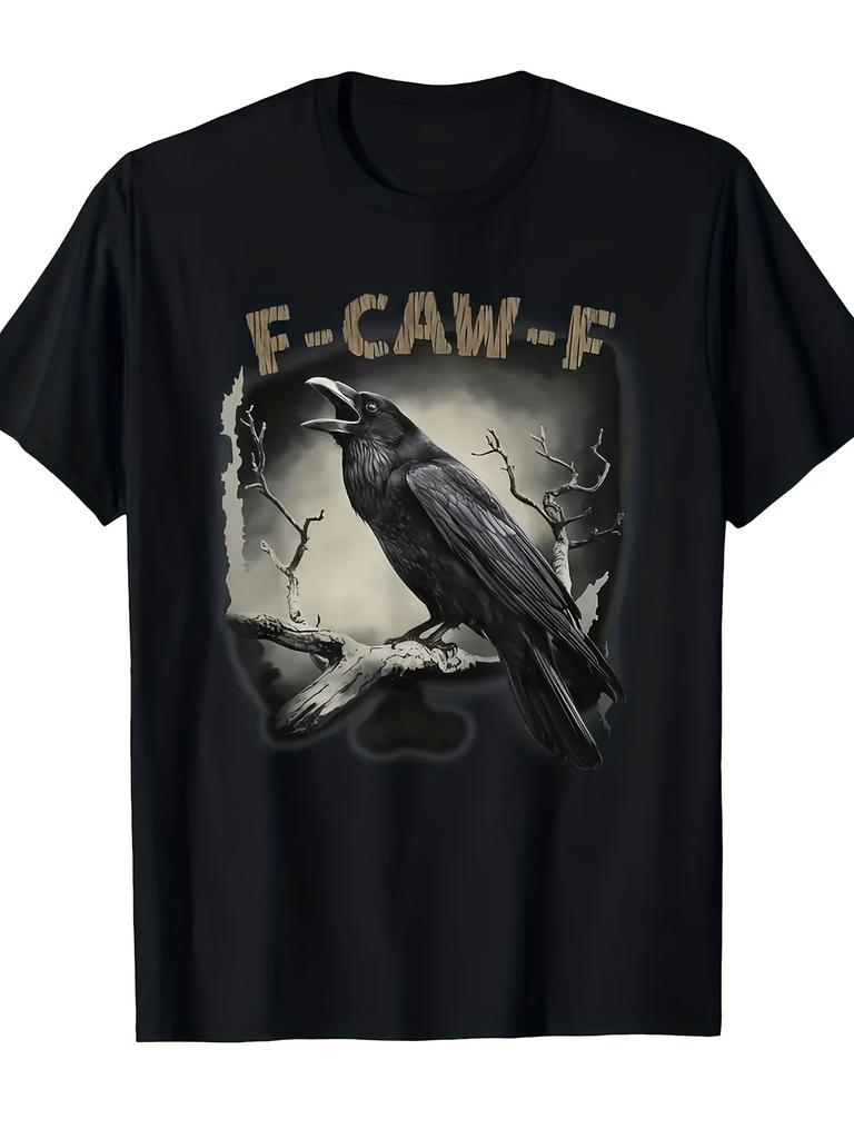 Lustiges Krähenmuster-T-Shirt für Herren - "F-CAW-F" Lachendes Vogeldesign T-Shirt, Humorvolles Geschenk, Comedy-Enthusiast - Herren Sommer-Cott...