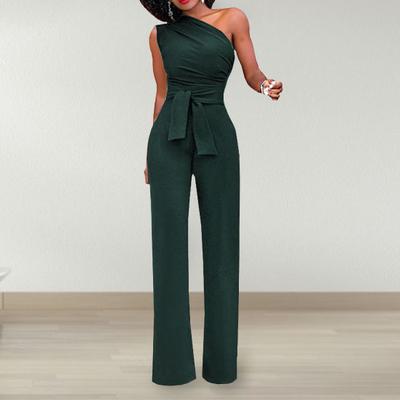 Banquet Romper One Shoulder Close-fitting Sexy Breathable Firm Stitching Solid Color with Belt Slim Fit Sleeveless Prom Jumpsuit Daily Clothes