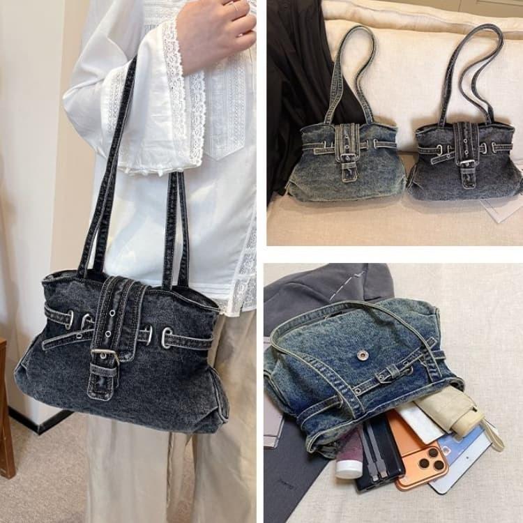 Retro gewaschene alte Denim Achseltasche Damen Umhängetasche