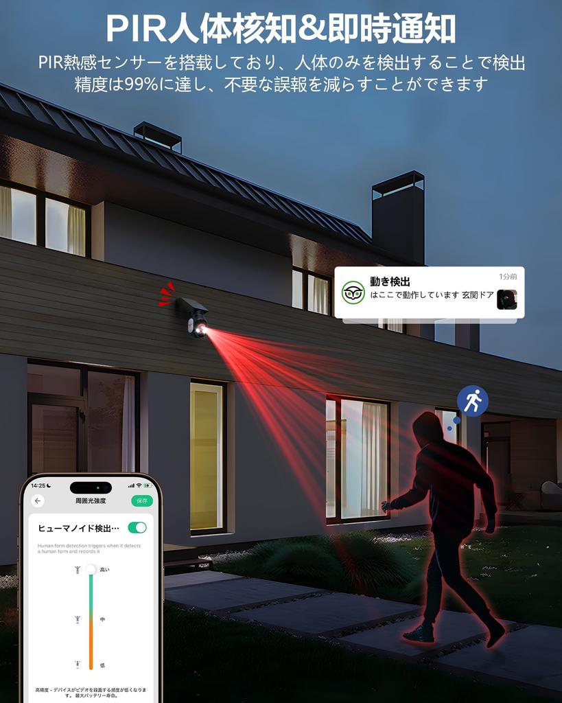 2K Outdoor Security Camera with Solar Solar Integrated Surveillance Fully No Power Supply Color Night IP65 Waterproof and Remote Motion Human Cloud