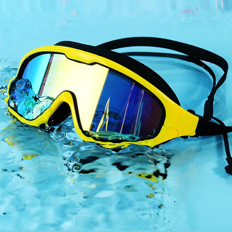 

Плавательные очки с большой оправой высокой четкости, гальванизированные плавательные очки жёлтый